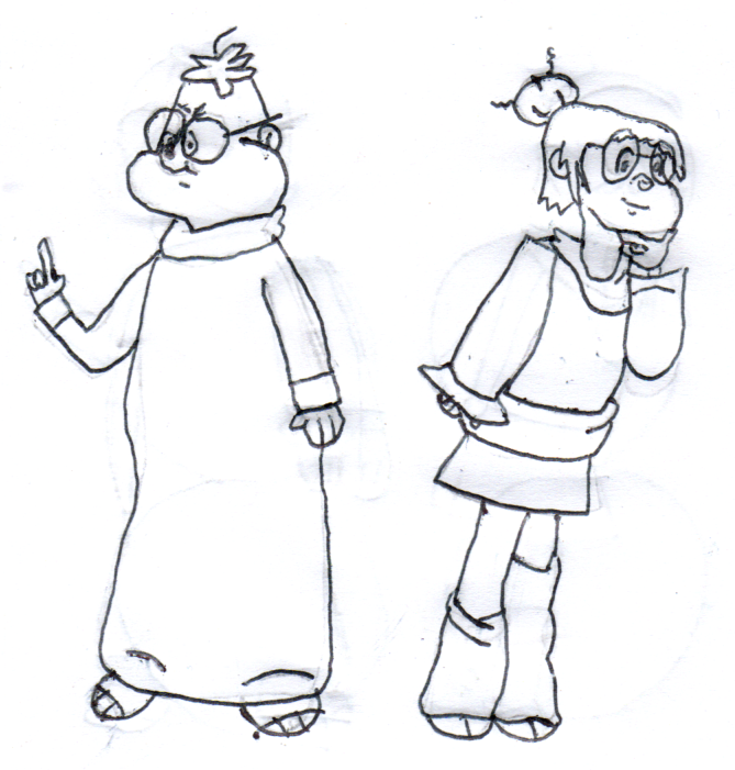 A drawing of Simon and Jeanette, two glasses-wearing chipmunks from Alvin and the Chipmunks